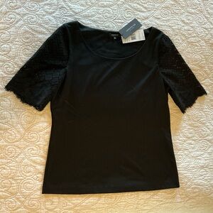 NEW Lafayette 148 NY Lace Sleeve Black Top women’s size XL NWT